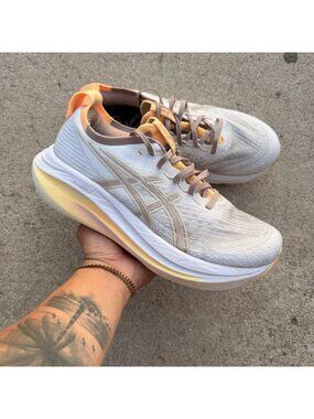 Asics Gel-Nimbus 27 White Orange Athletic Running Sneakers Womens Size 9.5